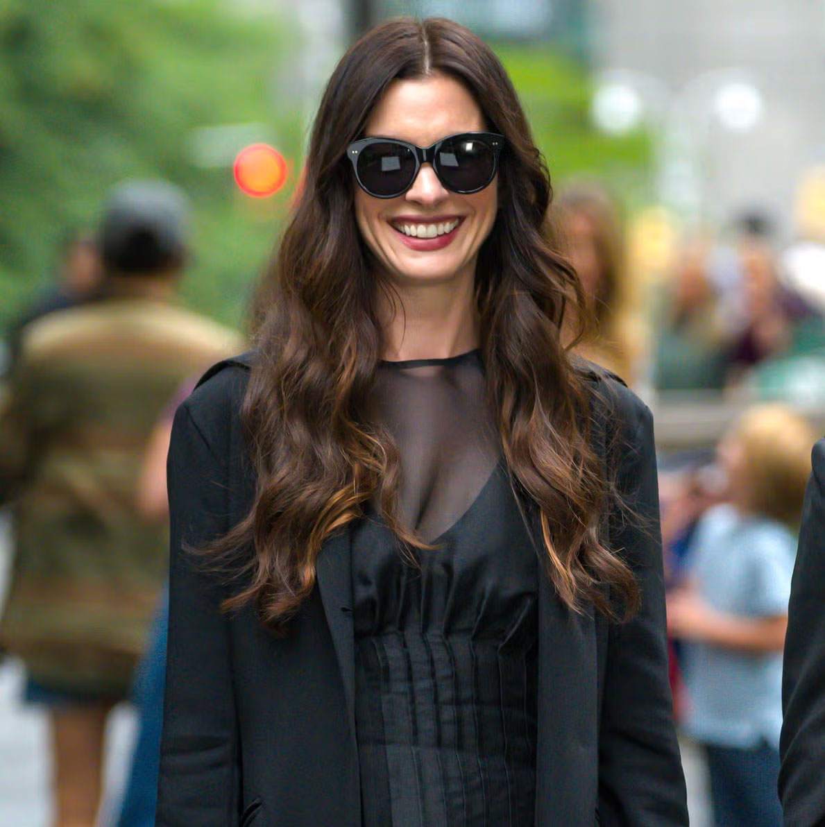 Anne Hathaway Wearing Oliver Goldsmith Sunglasses on set in the Devil Wears Prada 2